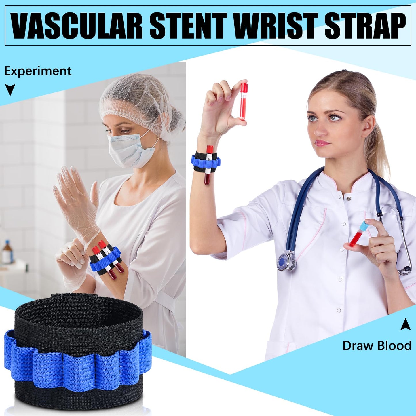 Threlaco 6 Pack Phlebotomy Tube Holder Wristband Blood Draw Tube Bracelet Strap Blood Draw Caddy Kit Hold 8 Phlebotomy Tubes for Phlebotomist Nurse Appreciation Week Gift(Blue)