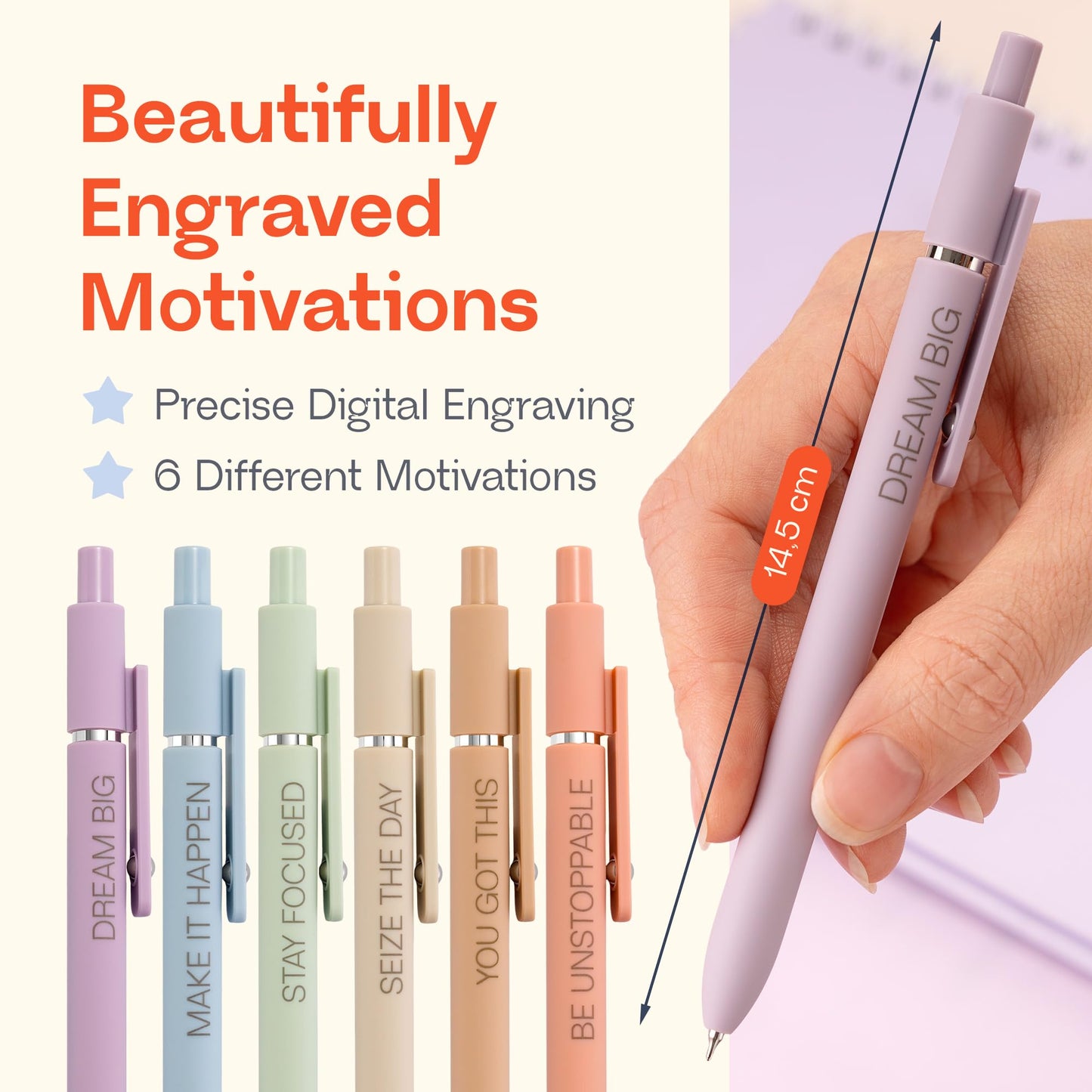 Achievers Inspirational Gel Pens for Women, 6 Pack Pastel 0.5mm Fine Point, Quick Dry Black Ink, Soft Touch, Motivational Quotes – Funny Pens Office School Bulk Supplies, New Job & Promotion Gifts