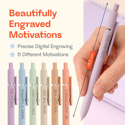 Achievers Inspirational Gel Pens for Women, 6 Pack Pastel 0.5mm Fine Point, Quick Dry Black Ink, Soft Touch, Motivational Quotes – Funny Pens Office School Bulk Supplies, New Job & Promotion Gifts