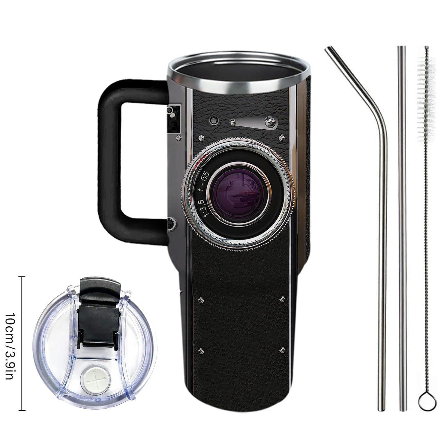 Photographer Gifts for Women Men Tumbler with Handle Straws 40oz Photography Lovers Camera Lens Coffee Cup Mugs, Cool Photographers Birthday Christmas Gift