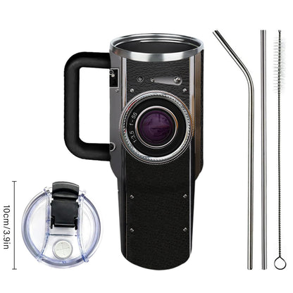 Photographer Gifts for Women Men Tumbler with Handle Straws 40oz Photography Lovers Camera Lens Coffee Cup Mugs, Cool Photographers Birthday Christmas Gift