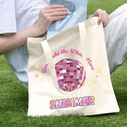 Canvas Tote Bag for Women, Cute Tote Bag, Music Lovers Singer's Merch Present, You Make The Whole Place Shi.m.mer, Aesthetic Large Capacity Foldable Storage Bags, Reusable Casual Grocery Bag