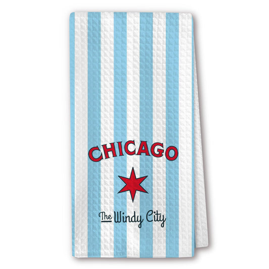 Funny Blue Striped Cute Kitchen Towels – Chicago “The Windy City” Polyester Hand Towel for Home Bars & Tea Rooms, Smart Kitchen Gifts and Housewarming Gift, Also Great as Bar Towels.16 x 24(205)