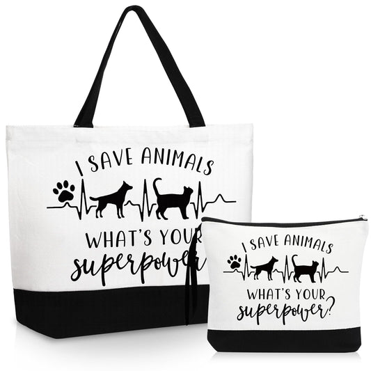 Paterr Vet Tech Appreciation Gifts Tote Bags Canvas Makeup Bag Veterinary Thank You Gift for Veterinarian Pet Lover Assistant