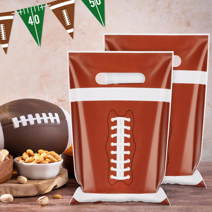 Hxezoc 50 Pieces Football Gift Bags with Handle, Plastic Treat Candy Bag Sport Favor Bags For Kids Birthday Party Decoration Supplies