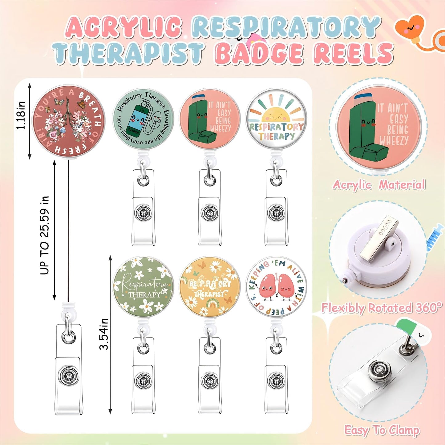 Yexiya 15 Set 2026 Nures Week Gift Bulk Respiratory Lung Inhaler Sign Ballpoint Pen with Badge Reels Appreciation Card Thank You Gift for Respiratory Therapist Nurse Teacher Medical Student