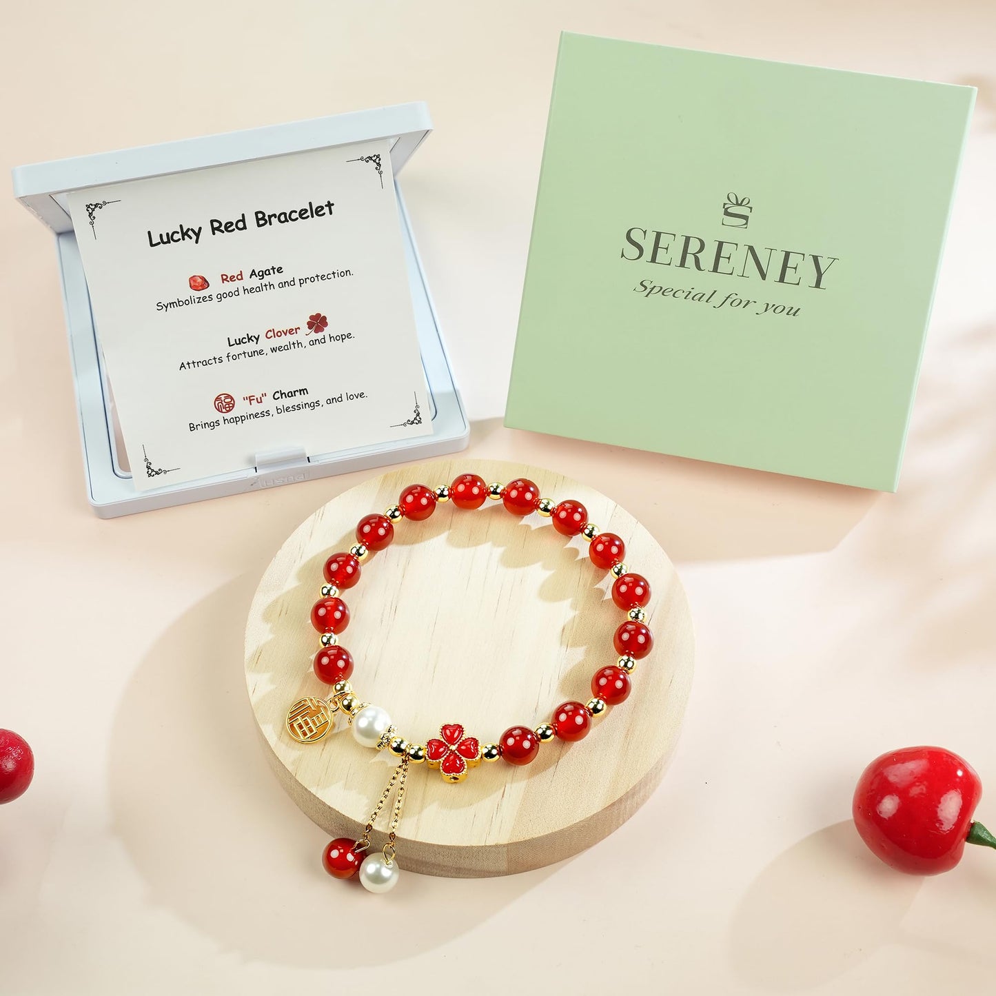 Sereney Lucky Bracelets for Women as Healing Crystal Protection Bracelets, Cat Aquamarine Bracelet for Girls as Cat Gifts, Red Agate Bead Bracelet for Protection as Feng Shui Gifts