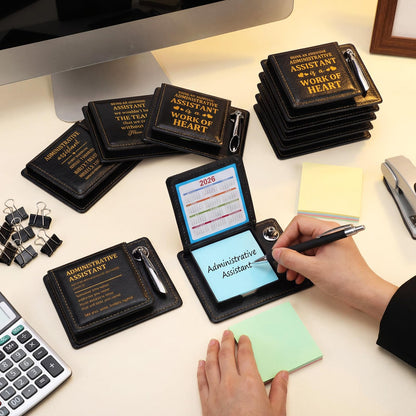 Crtiin 10 Set Administrative Assistant Gifts Secretary Gifts Sticky Note Holders with Sticky Notepads PU Leather Memo Box with Calendar Pen Holder Secretary Admin Professional Day Gift for Office Desk