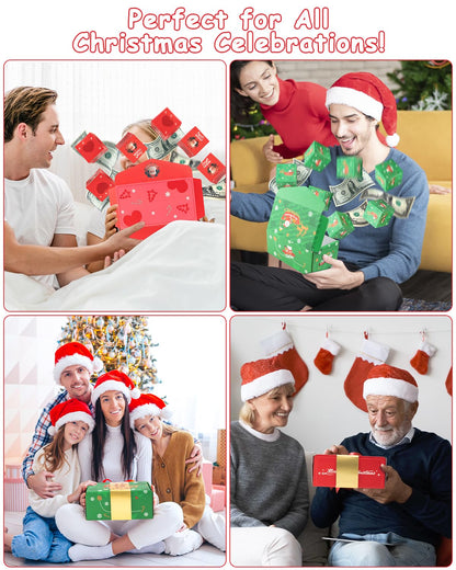 ASSRECT 2 pcs Exploding Gift Box - Christmas Surprise Box Pop Up with 24 Money Holders, Reusable Party Gift Box for Cash, Gifts, Xmas, Birthday, Party Supplies (Red+Green)