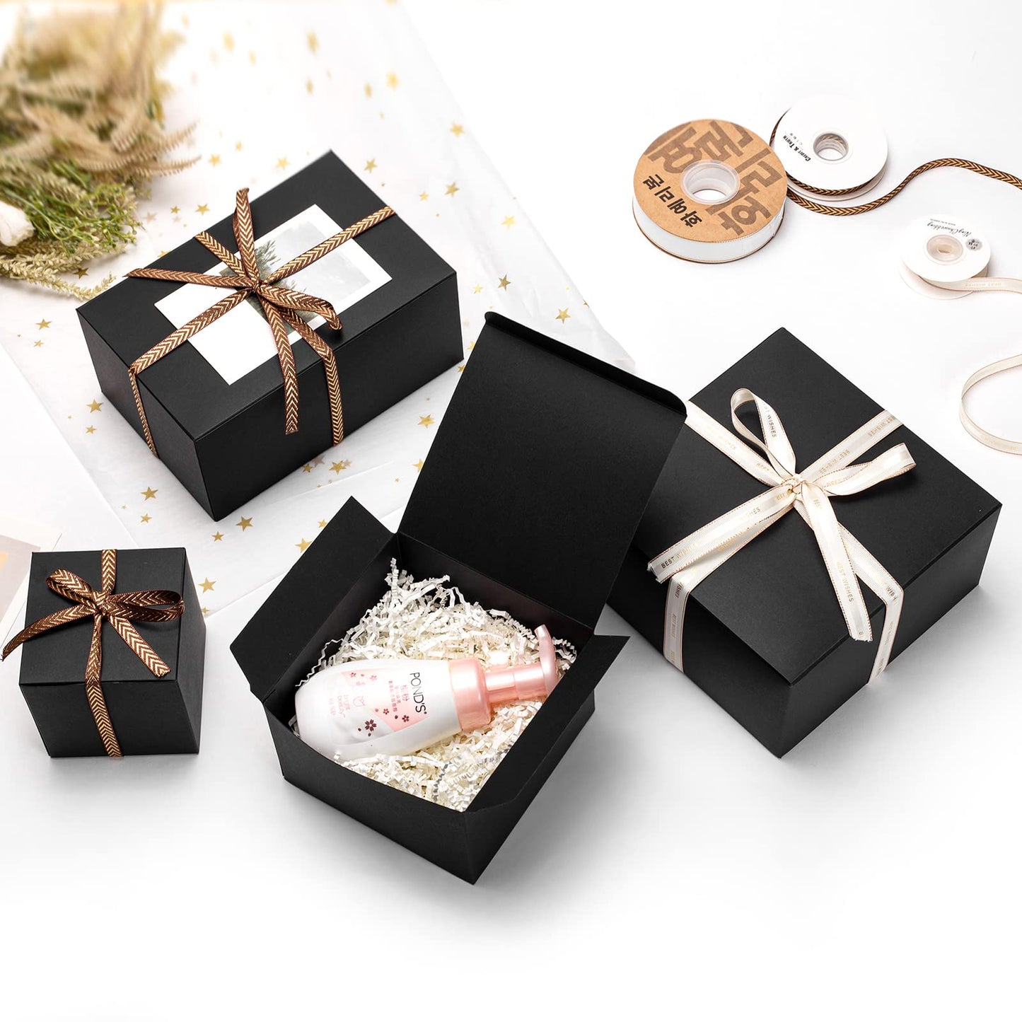 Mcfleet Black Gift Boxes with Lids 8x8x4 Inches 10 Pack Groomsmen Proposal Cardboard Craft Small Gift Box for Christmas, Wedding, Graduation, Holiday, Birthday Presents Packaging