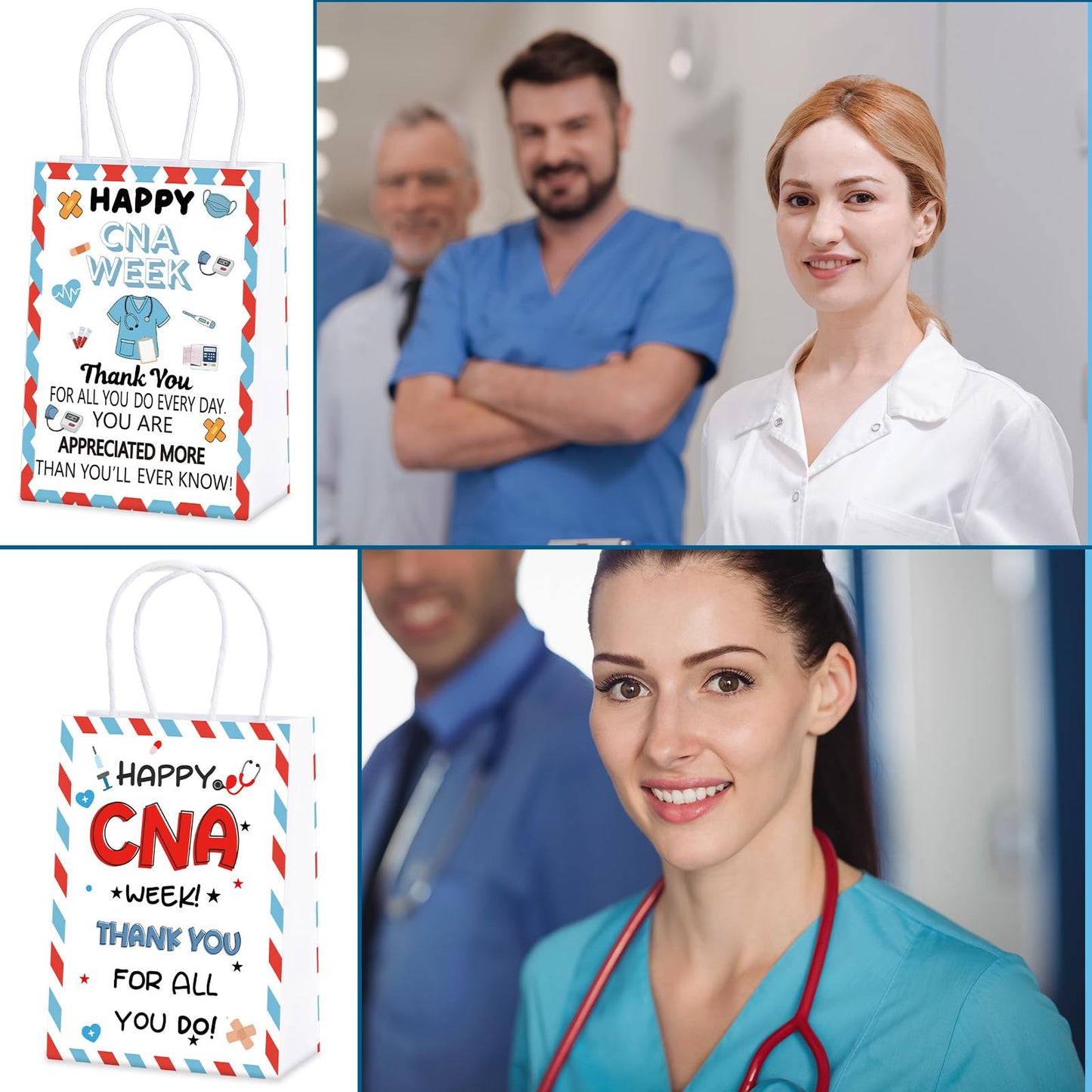 Gilprop 48 Pcs CNA Week Gifts Bags Bulk Double Sided CNA Thank You Bags Certified Nursing Assistant Appreciation Gift for Medical Journal Medical Assistant Nursing Student Graduation Retirement
