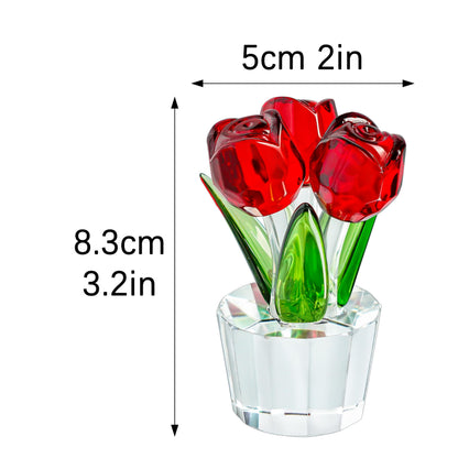 3.2 * 2in Handmade Crystal Red Rose Bouquet Figurine Romantic Rose Flower Gifts for Wife Mom on Birthday Wedding Anniversary