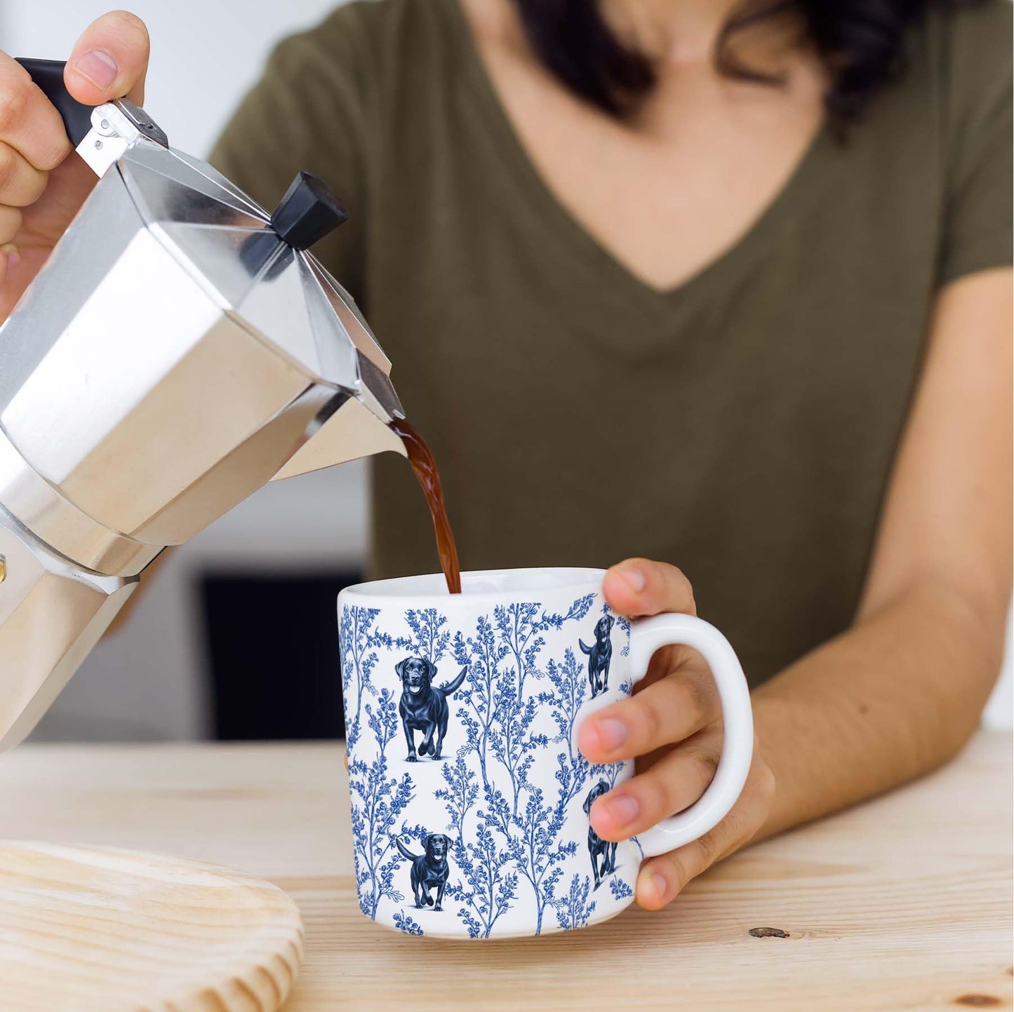 Black Lab Blue French Toile Coffee Mug, Labrador Lover Gifts for Women, Blue Toile Coffee Cup for Black Lab Mom, Pet Dog Lovers Tea Coffee Mug Birthday Gifts for Dog Owners, 11 oz