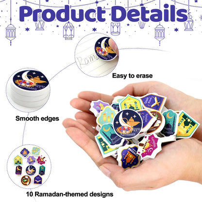60 Pcs Ramadan and Eid Gifts Erasers Bulk, Eid Mubarak Gift Erasers for Boys and Girls, Ramadan Islamic Gifts for Eid Party Favors Supplies Classroom Activities Rewards Goodie Bag Stuffers