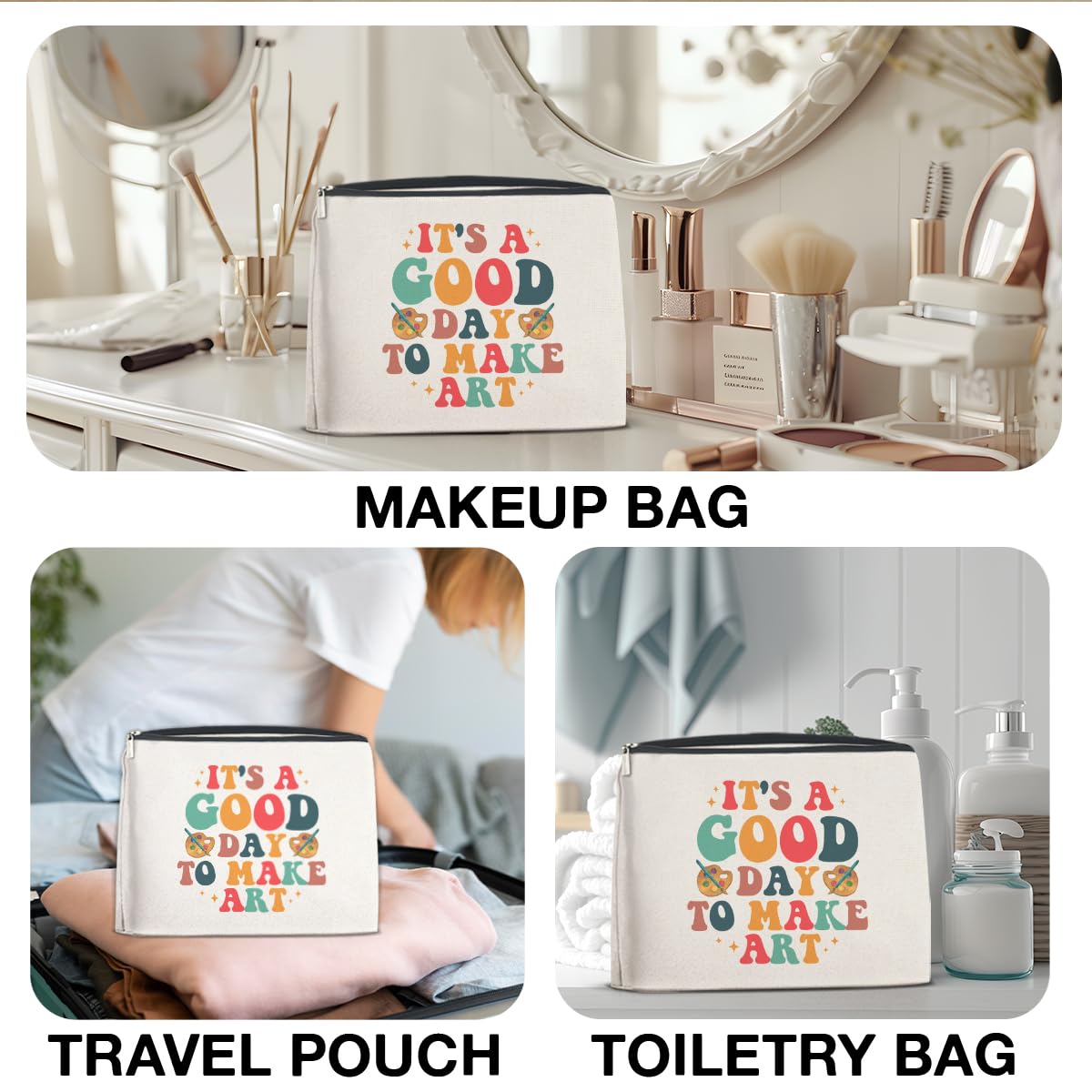 Makeup Bag Gifts for Artists Women, Art Lover Gift Thank You Gifts for Painter Teacher Girls Sister Friends It's A Good Day To Make Art Zipper Cosmetic Bag Travel Toiletry Pouch for Purse
