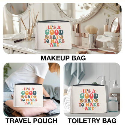 Makeup Bag Gifts for Artists Women, Art Lover Gift Thank You Gifts for Painter Teacher Girls Sister Friends It's A Good Day To Make Art Zipper Cosmetic Bag Travel Toiletry Pouch for Purse