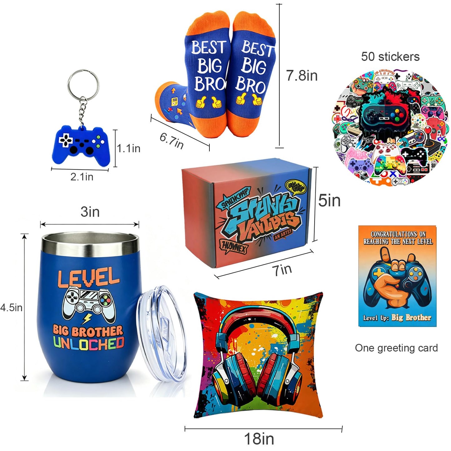 Dreamgirnh Big Brother Gamer Gift Set-6 PCS New Brother Gifts for Boys, 12 oz Big Bro Unlocked Tumbler, Birthday Christmas Gaming Gifts for Sibling and Teens Boy