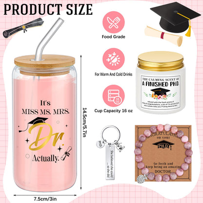 Aliceset 8 Pcs Phd Graduation Gifts for Women It's Dr Actually Gifts for Phd Doctorate Degree Class of 2026 Canvas Tote Bag Tumbler Keychain Makeup Bag Bracelet Greeting Card Scented Candle Socks
