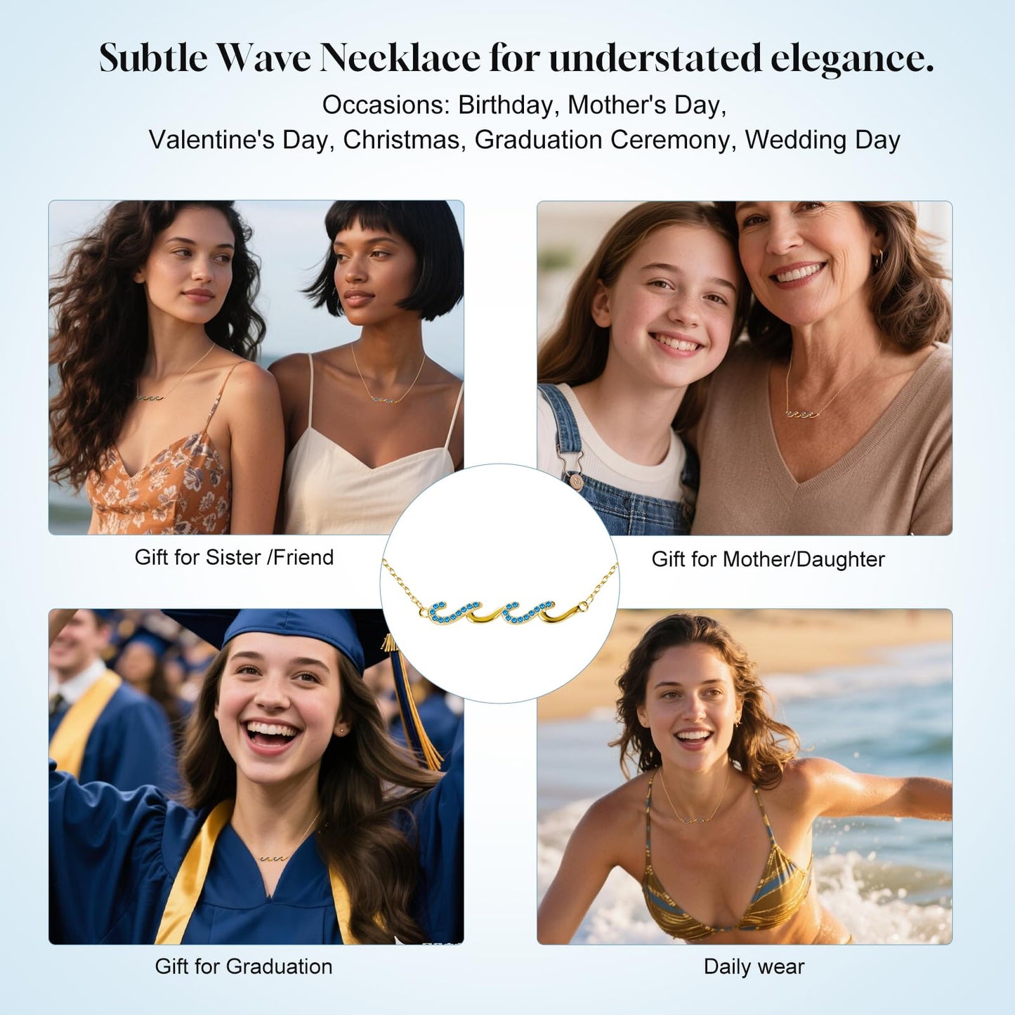 Beach Jewelry for Women, Wave Necklace for Women, Dainty 14K Gold Plated Necklace Friendship Gifts Beachy Jewelry -Birthday Gifts for Daughter Mom and Sister Ocean Necklaces Wave Charm