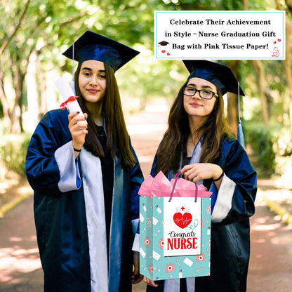 PETCEE Nurse Graduation Gifts Bag - Congrats Nurse Gift Bag with Tissue Paper for Her 11.5" Large Nursing School Graduation Gifts for Grads Medical School Graduates Social Worker Party Supplies