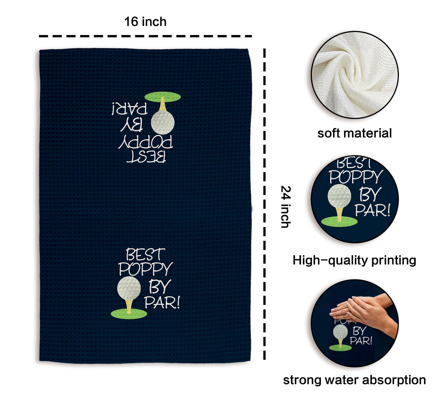 Best Poppy by Par Kitchen Towels, Poppy Gifts Grandpa Hand Towels, Grandpa Golf Gift, Best PoppyGift Dish Towel Tea Towel for Kitchen, PoppyGift from Grandkids, 16x24inch