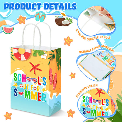 Yexiya 24 Pcs Summer Party Gift Bags Beach Themed Paper Treat Bags with Handles Candy Treat Paper Handbag for Birthday Parties, Summer Vacations, Weddings, Baby Showers Beach and Pool Celebrations