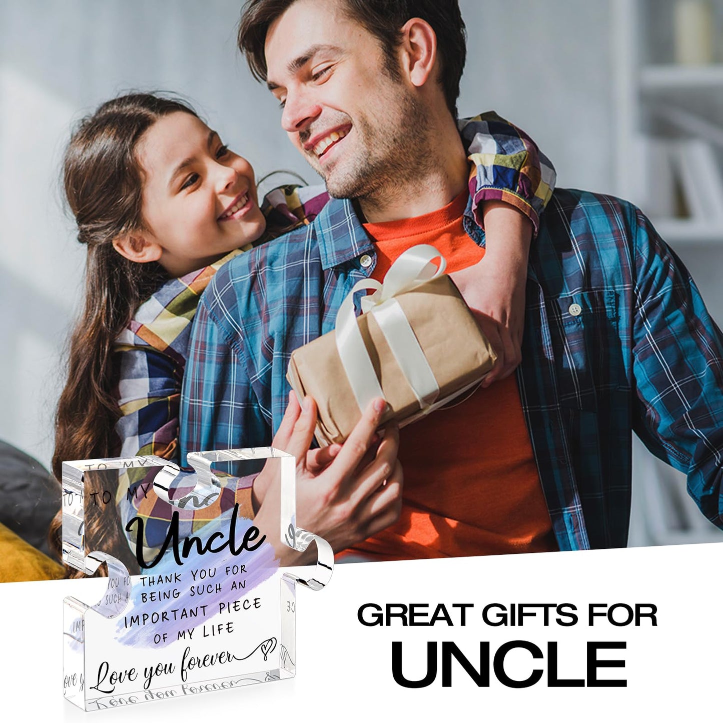 Uncle Gifts Best Uncle Ever Gifts from Niece Nephew - Acrylic Plaque with Sayings for Fathers Day, Birthday, Thanksgiving, Christmas - Desk Decoration