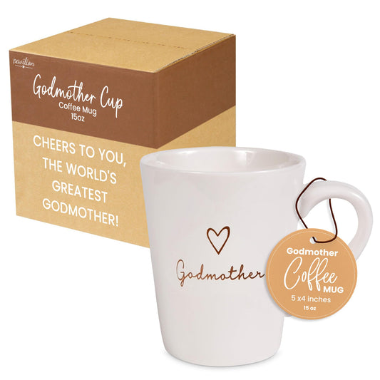 Pavilion Godmother Coffee Mug - Stoneware Coffee Cups for Aunts - Ideal for Daily Use with "Godmother" Text Design - Microwave & Dishwasher Compatible - Cream, 15 oz