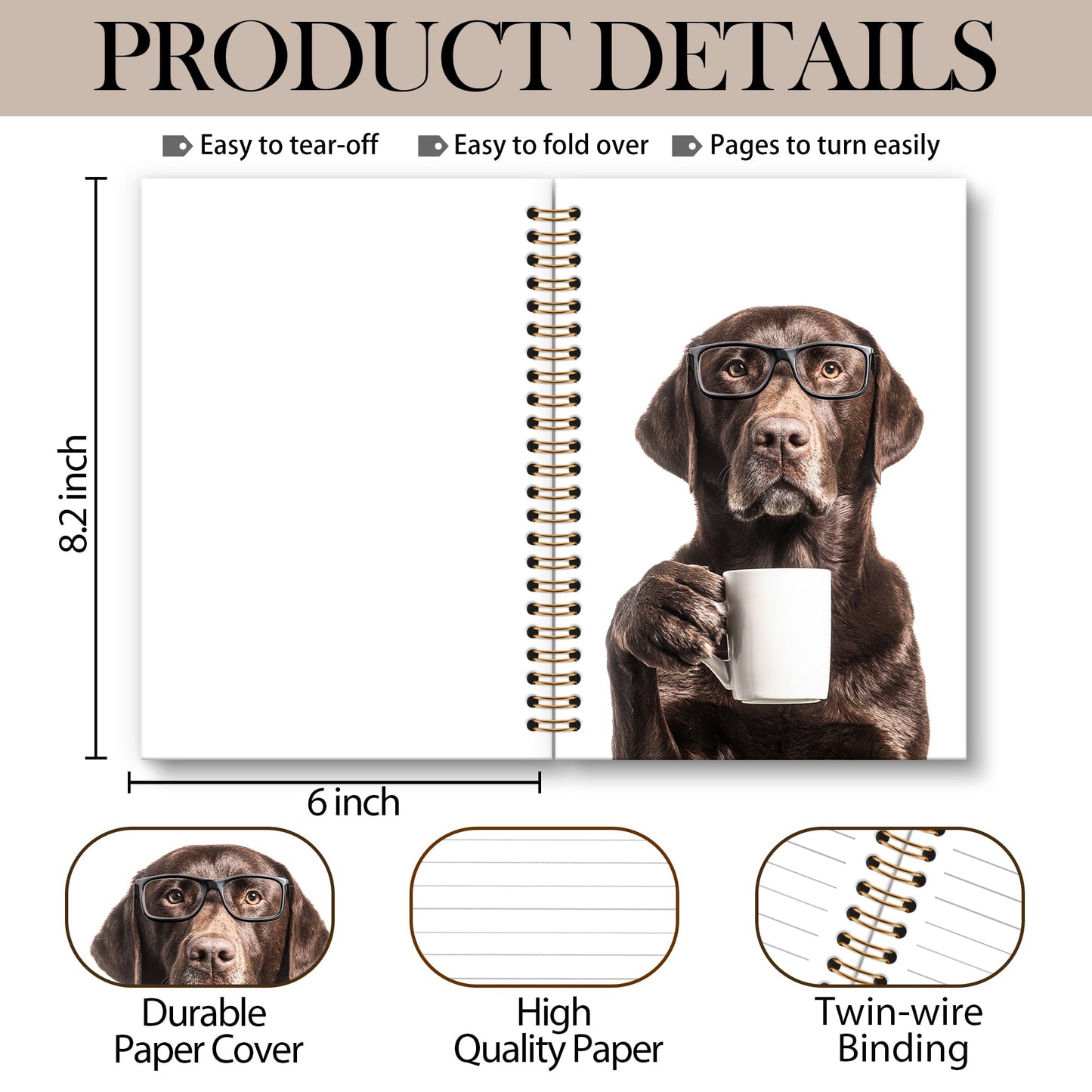 Chocolate Labrador Retriever Gifts Dog Journal, Gifts for Labrador Retriever Dog Lovers Spiral Notebook, Funny Coffee Lab Notebooks Dogs Lover Gift, Funny Dogs School Office Supplies, 6x8.2In