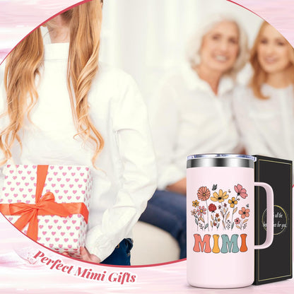 Lifecapido Mimi Gifts, Grandma Birthday Christmas Mothers Day Gifts for Grandma Mimi from Grandkids, 20oz Insulated Coffee Mug with Card