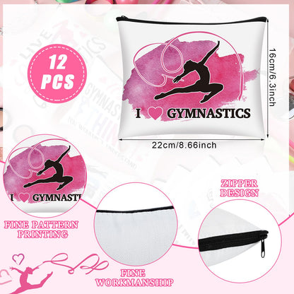 12 Pcs Gymnastics Makeup Bag Inspirational Gymnast Lover Gifts Gymnast Cosmetic Bag for Girls Women Daughter Gymnastics Coach Sports Lovers Birthday