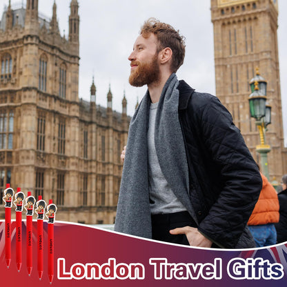Sayglossy 10 Pcs London Souvenirs Gift Pens British Gifts Bulk London Ballpoint Pens with Guardsman Bear Clip Retractable Black Ink UK Souvenirs for Office Classroom Supplies