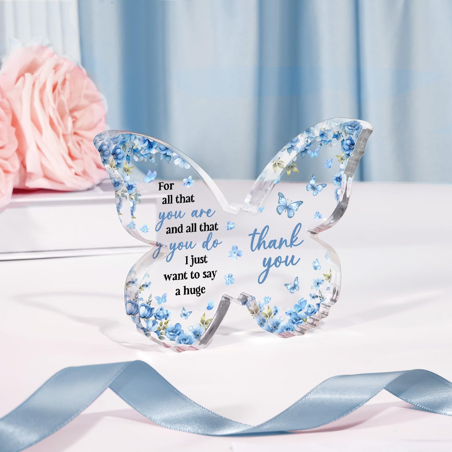 Thank You Gifts for Women, Appreciation Gifts for Teacher Coworker Employee Nurse Friend Christmas, 5x3.8x0.5 Inch Butterfly Acrylic Plaque Decor, Graduation Wedding Thank You Grateful Gift Bulk - Blue
