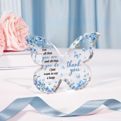 Thank You Gifts for Women, Appreciation Gifts for Teacher Coworker Employee Nurse Friend Christmas, 5x3.8x0.5 Inch Butterfly Acrylic Plaque Decor, Graduation Wedding Thank You Grateful Gift Bulk - Blue