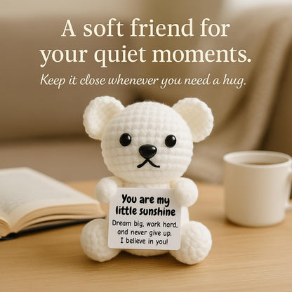 DEYBA Handmade Crochet Bear with Inspirational Message Card – Warmth Series – Thoughtful Encouragement for Friends, Kids & Loved Ones, Perfect for Holidays or Special Occasions