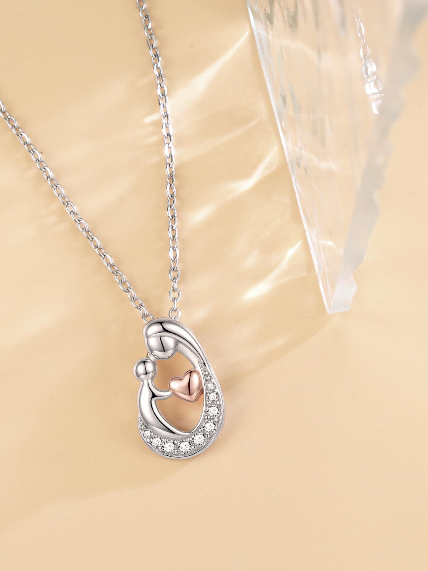 Sereney First Mothers Day Gifts for New Mom Necklace, New Mom Gifts as 1st Mothers Day Necklace for Women, White Gold Plated Hugging Heart Pendant as Hypoallergenic Mother Jewelry for New Mommy