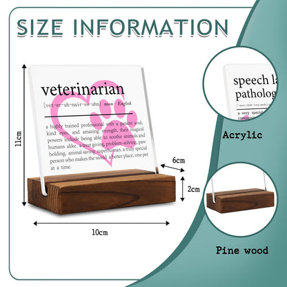 Veterinarian Gift Clear Desk Decor Sign, Appreciation Gifts for Vet Thank You Gift for Veterinary Graduation, Vet Definition Plaque Signs Gifts for Animal Doctor Men Women Office Decor