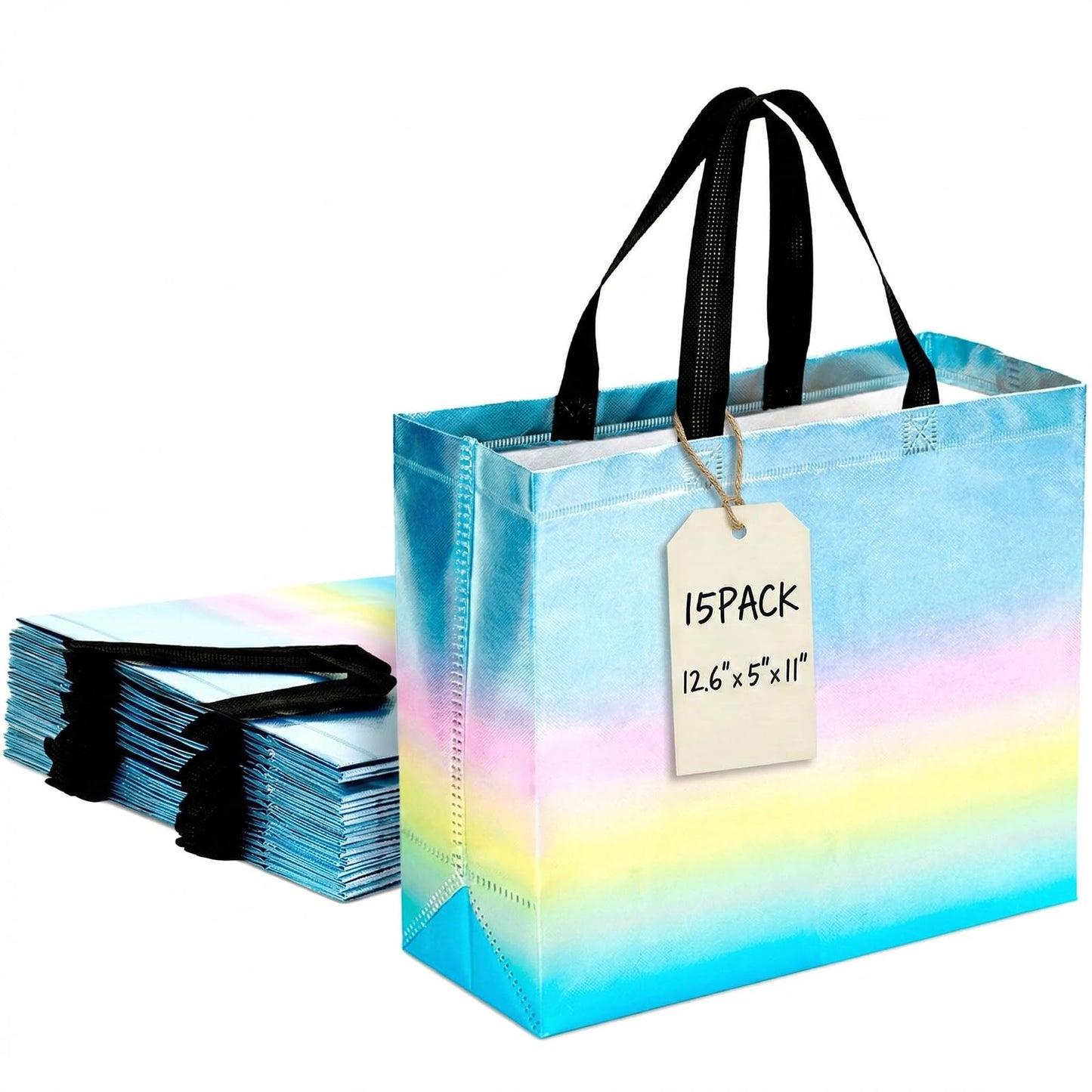 VGOODALL 15 Pack Large Gift Bags with Handles, 12.6" x 5" x 11" Iridescent Reusable Gift Bags Bulk for Birthday Wedding Party Favor