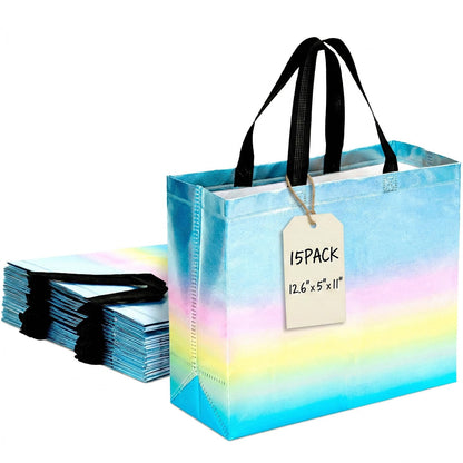 VGOODALL 15 Pack Large Gift Bags with Handles, 12.6" x 5" x 11" Iridescent Reusable Gift Bags Bulk for Birthday Wedding Party Favor
