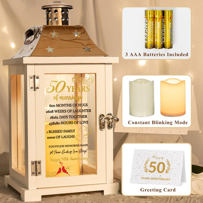 50th Wedding Anniversary Lantern, Happy 50 Years Anniversary Ideas Gift for Couple Parents Grandarents, Unique Marriage Keepsake Decoration for Wife Husband Friends Him Her
