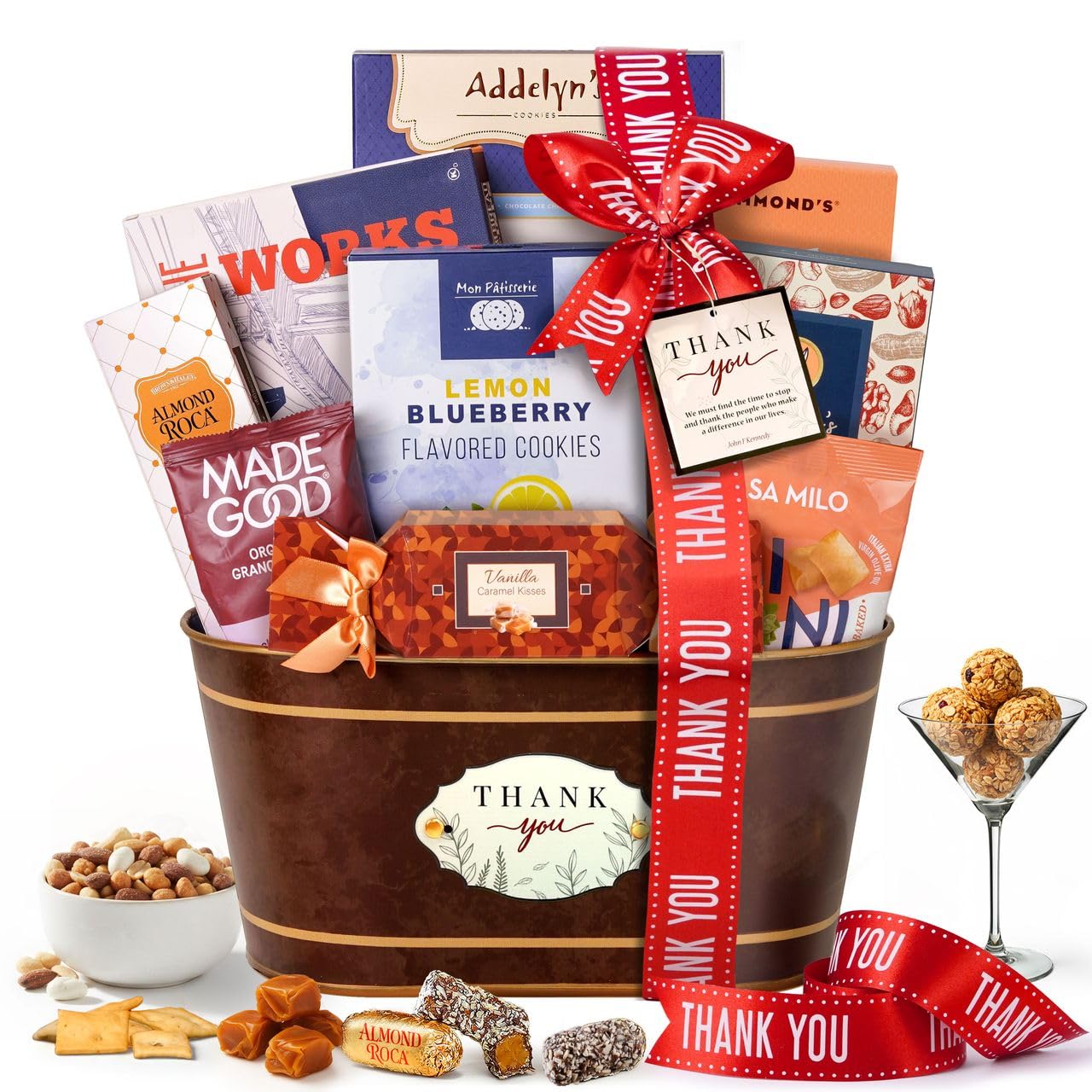 Broadway Basketeers Thank You Gift Basket Send Your Appreciation with This Beautiful Display Basket. Enjoy the Large Assortment of Sweets and Savory Treats, Perfect for Mom Dad Friends