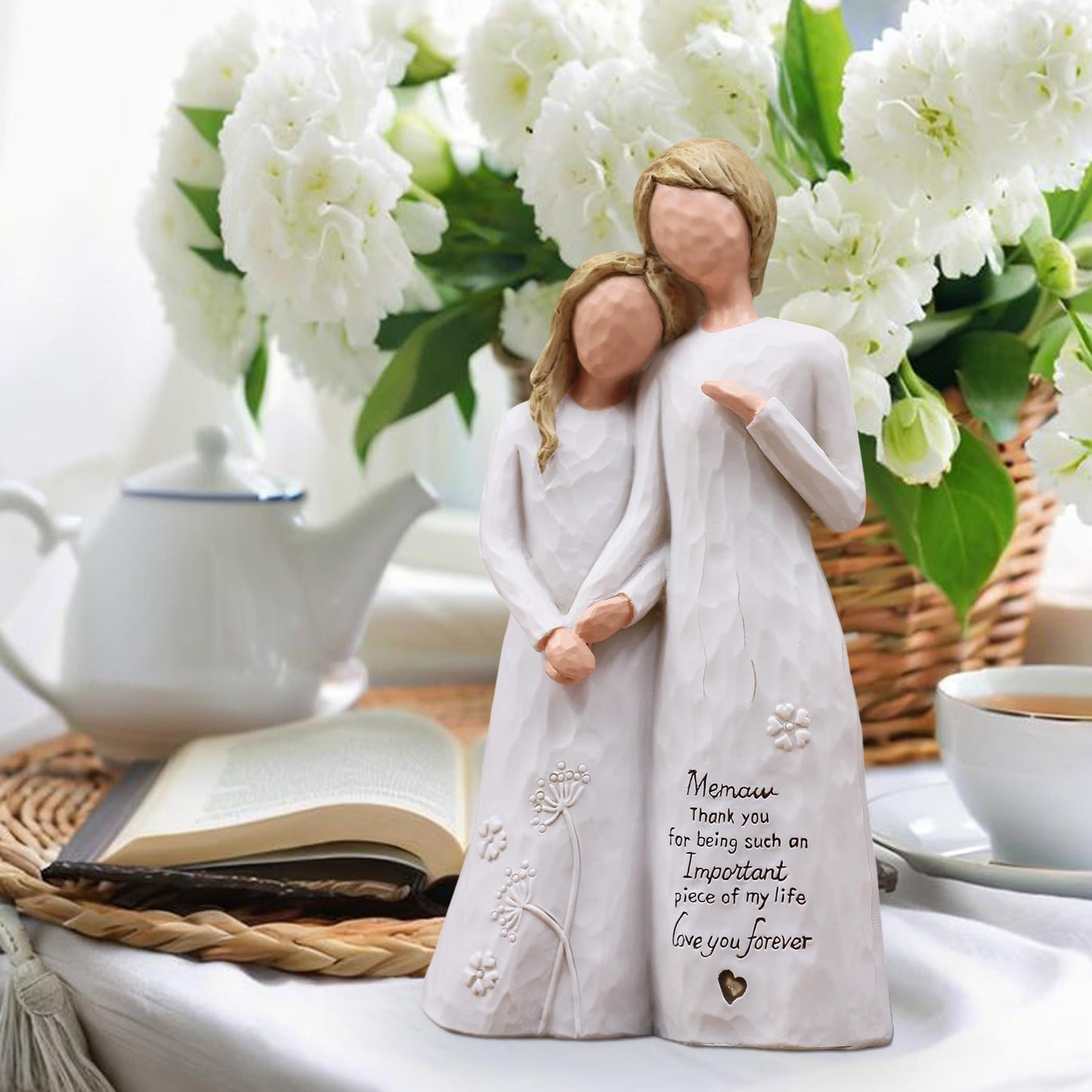 Memaw Gifts for Grandma, for Memaw, Meemaw Gift for Christmas Birthday, Grandmother Granddaughter Embrace Hand-Painted Sculpted Resin Figurine