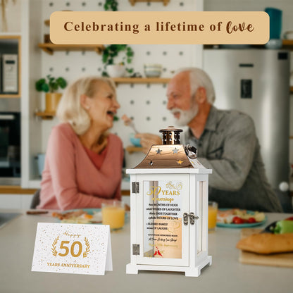 50th Wedding Anniversary Lantern, Happy 50 Years Anniversary Ideas Gift for Couple Parents Grandarents, Unique Marriage Keepsake Decoration for Wife Husband Friends Him Her