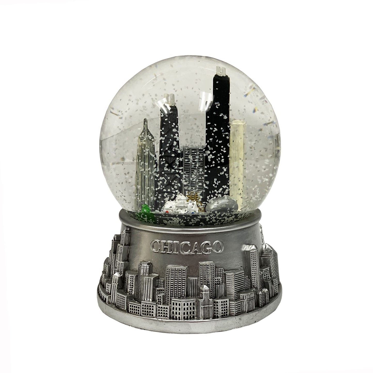 Musical Chicago Snow Globe - Water Globe - Pewter Look - 100mm