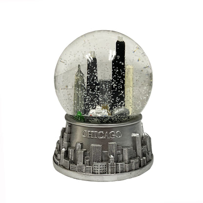 Musical Chicago Snow Globe - Water Globe - Pewter Look - 100mm