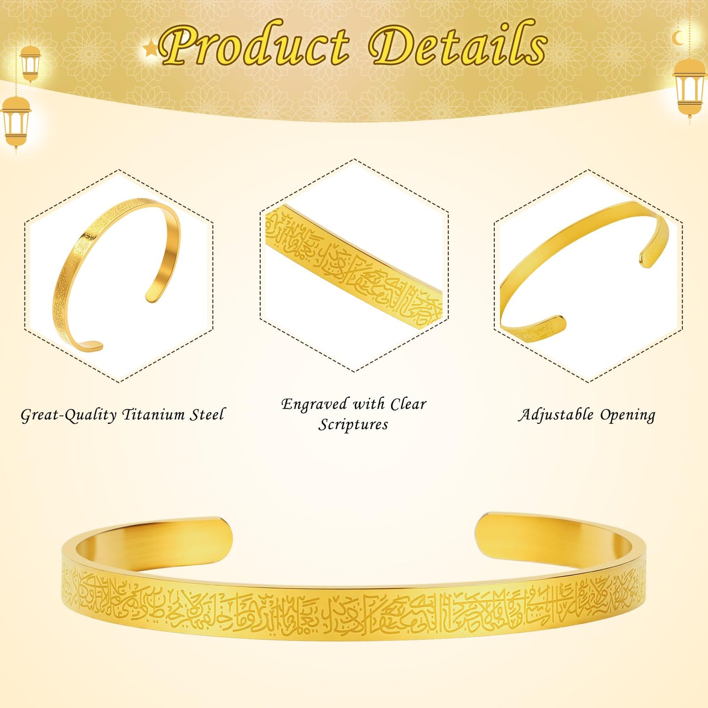 EUBUY Muslim Quran Allah Openable Bangles Arabic Calligraphy Cuff Bracelet, Islamic Jewelry for Women Men Islam Eid Ramadan New Year Gifts