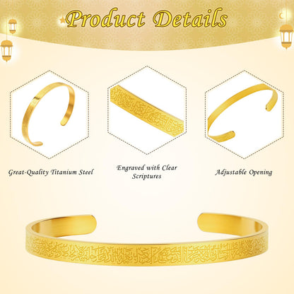 EUBUY Muslim Quran Allah Openable Bangles Arabic Calligraphy Cuff Bracelet, Islamic Jewelry for Women Men Islam Eid Ramadan New Year Gifts
