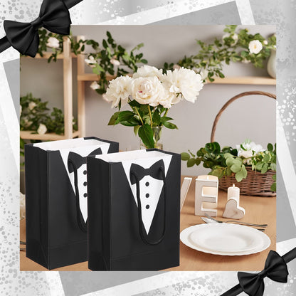 Yexiya 48 Pieces Groomsmen Gift Bags Tuxedo with Handle Groomsmen Paper Gift Bags for Wedding Party Favor Anniversary Supplies