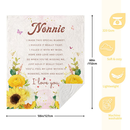 Nonnie Gifts, Nonnie Gifts for Grandma Throw Blanket 60" X 50", Gifts for Nonnie for Mother's Day, Nonnie Gifts from Grandchildren, Birthday Gift for Grandma/Grandmother