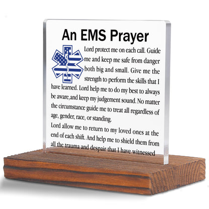 The EMS Prayer Gifts Clear Desk Decorative Sign Inspirational Gift for EMTs Paramedics First Responders, Appreciation Gift for Emergency Medical Services, Office and Home Display Plaque TZ203